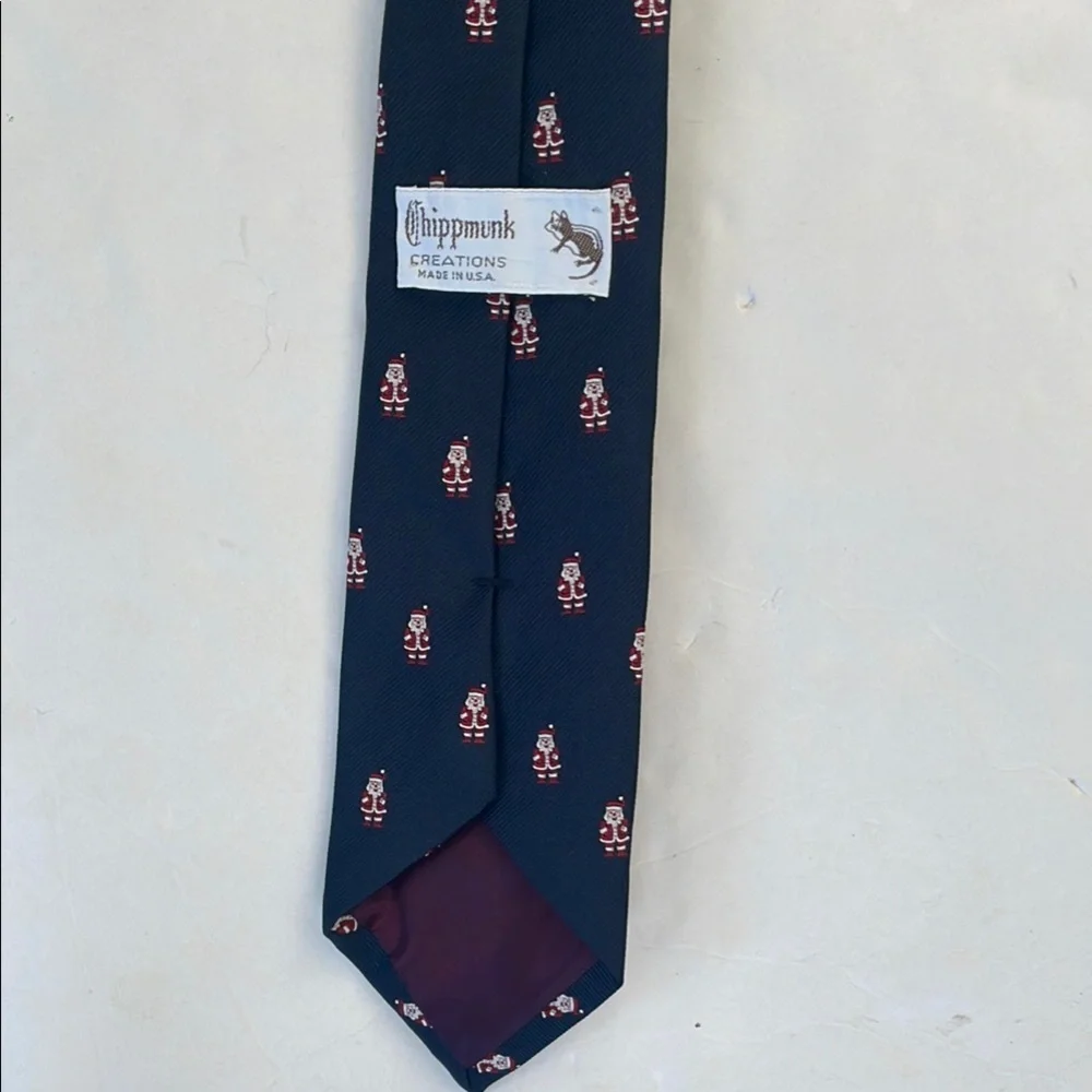 Chipmunk Creations Navy Blue and Red Patterned Santa Surprise Holiday Tie